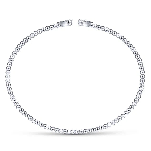 White Gold Bujukan Split Cuff Bracelet with Pave Diamond Hearts