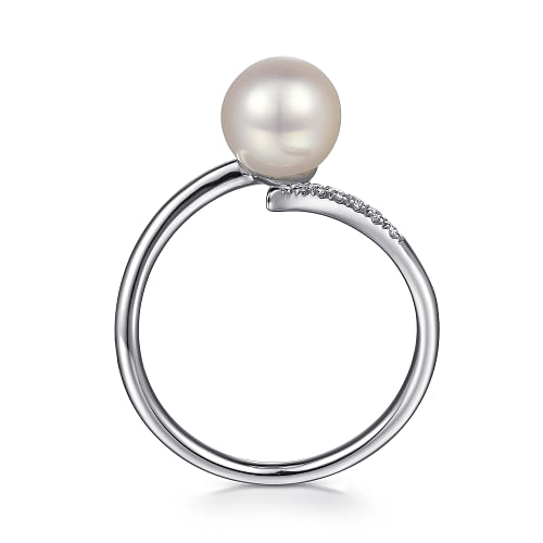 White Gold Cultured Pearl and Diamond Open Wrap Ring