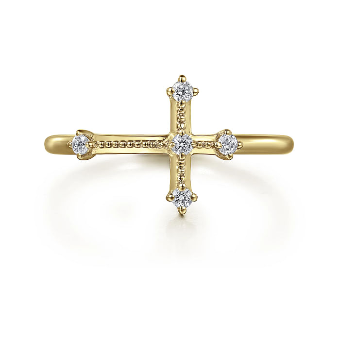Yellow Gold Diamond Cross Ring