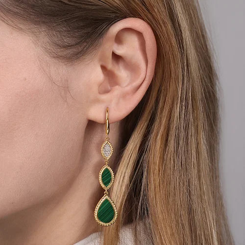 Diamond and Malachite Drop Earrings