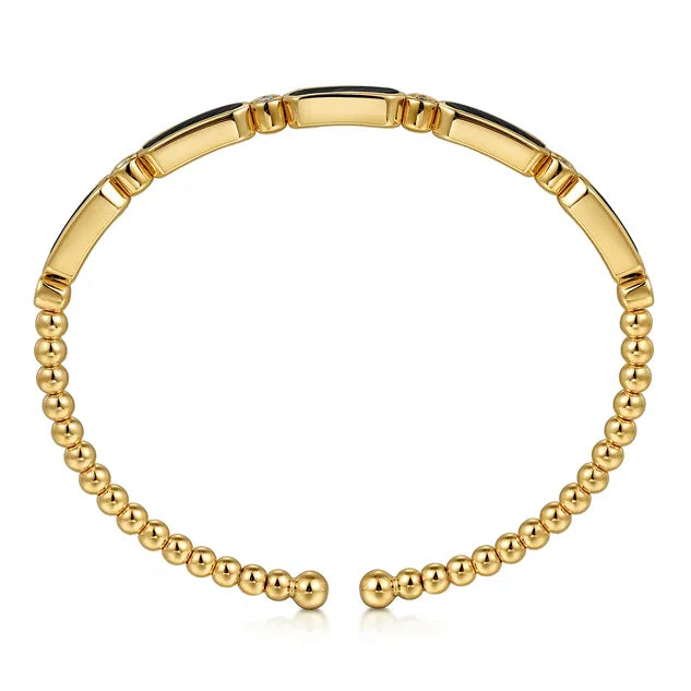 Yellow Gold Diamond and Black Onyx Bujukan Bangle