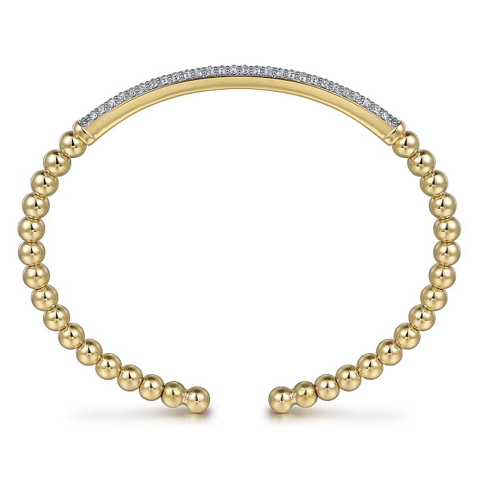 Yellow Gold Bujukan Beads and Pave Diamond Bar Cuff Bracelet