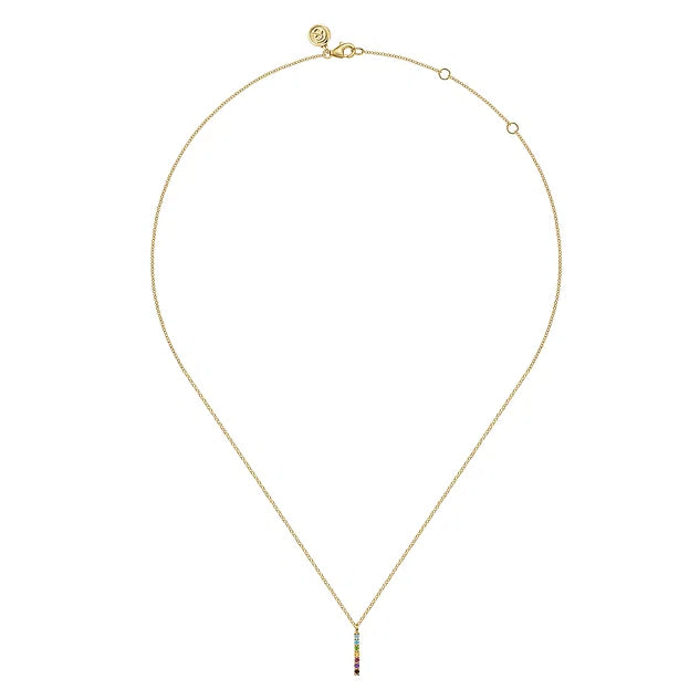 Rainbow Colored Stone Bar Necklace