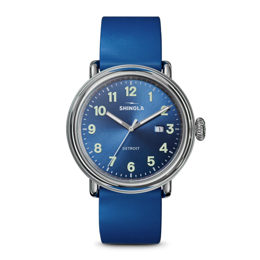 Stainless Steel and Blue Rubber 41MM Detrola Quartz Watch – Murphy Stainless Steel and Blue Rubber 41MM Detrola Quartz Watch – Murphy