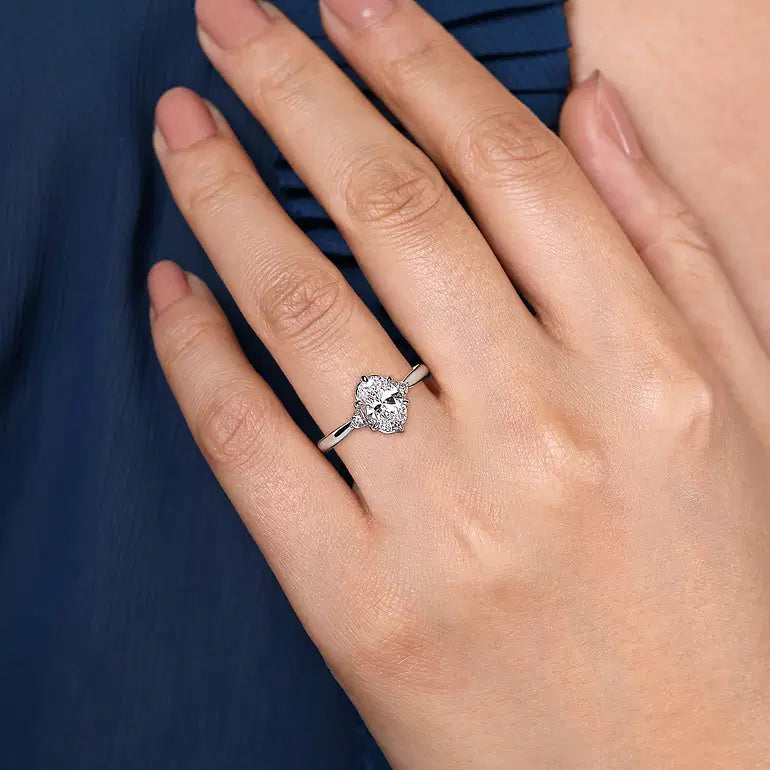 Blaise White Gold Oval Three Stone Diamond Engagement Ring Setting