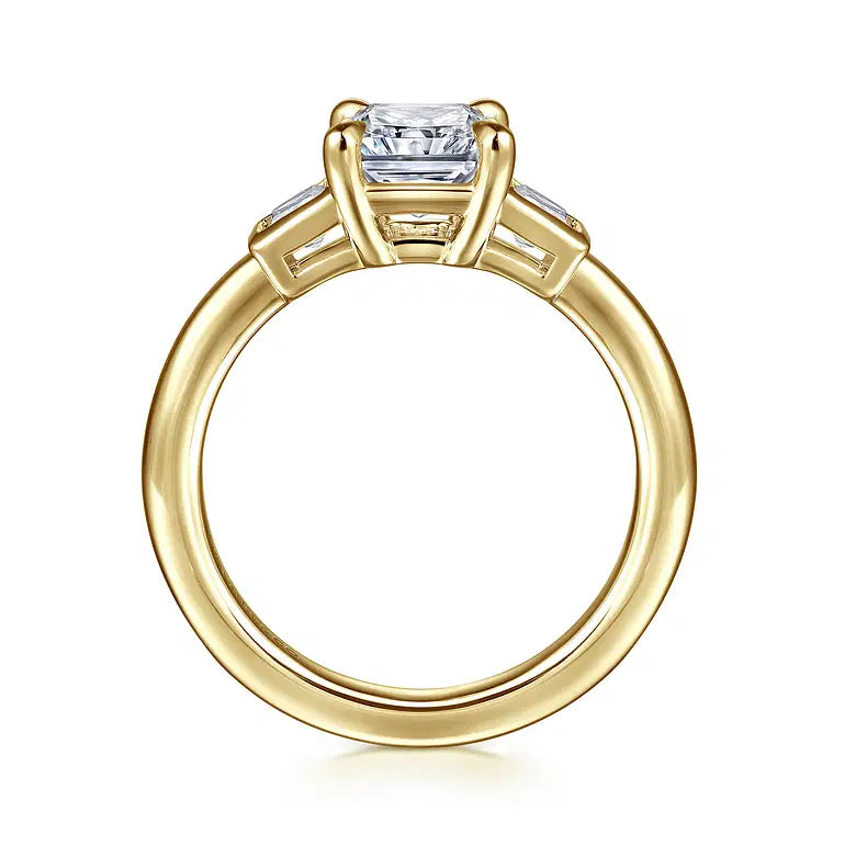 Lyon Yellow Gold Radiant Cut Three Stone Diamond Engagement Ring Setting