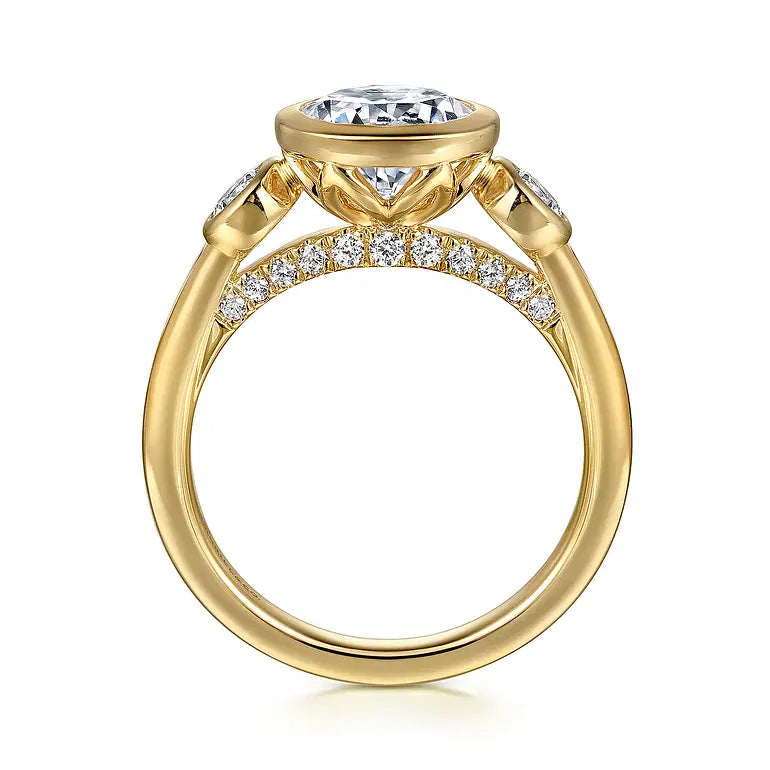 Henley Yellow Gold Round Three Stone Bezel Set Diamond Engagement Ring Setting