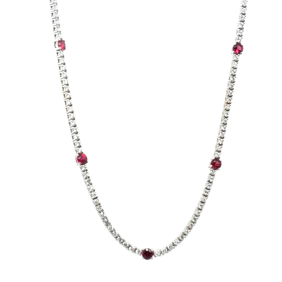 Diamond and Ruby Station Necklace