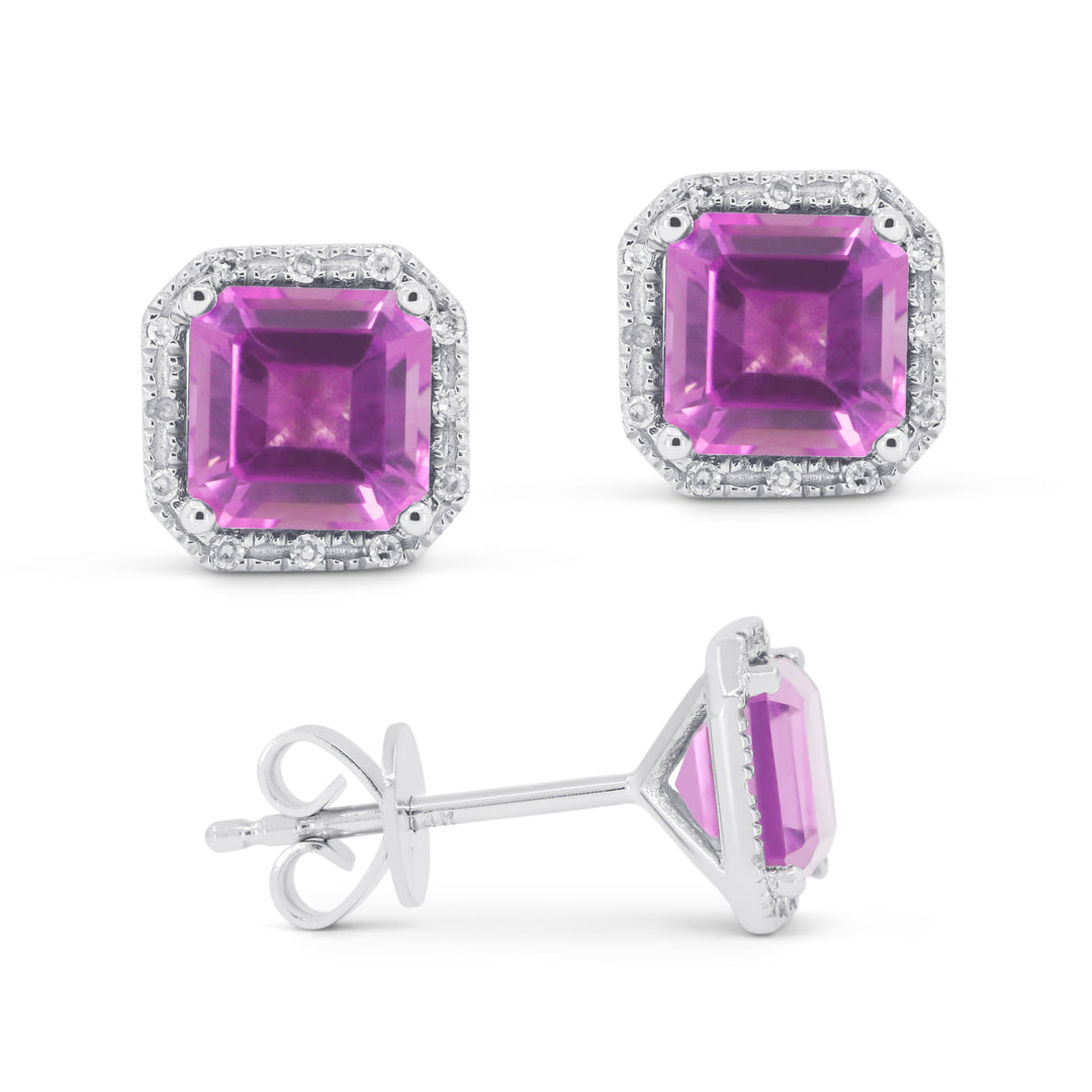 Pink Sapphire Square Stud Earrings