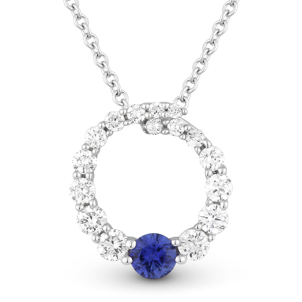 Sapphire and Diamond Circle Pendant Necklace