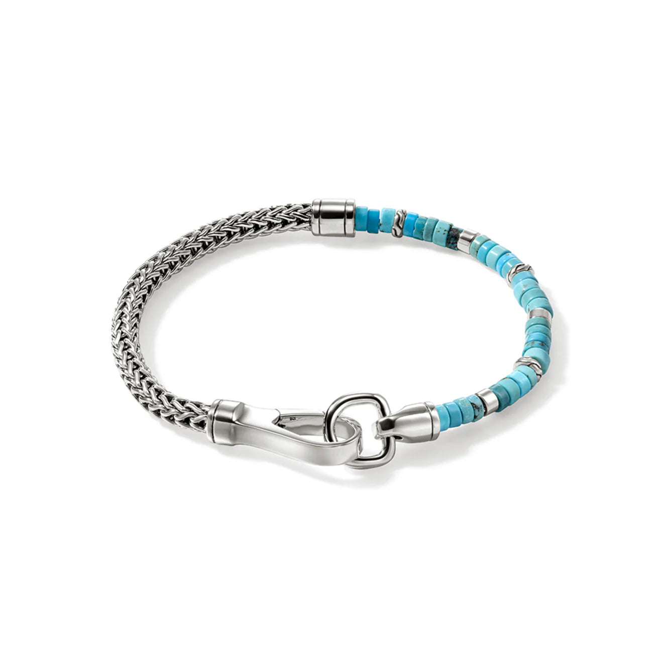 Sterling Silver Chain and Heishi Turquoise Bead Bracelet