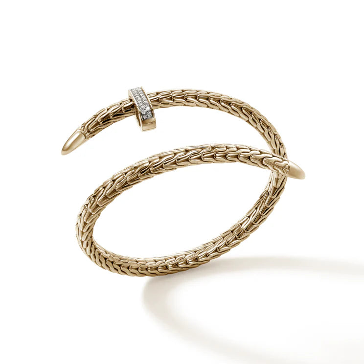 Yellow Gold Pave Diamond Spear Flex Cuff