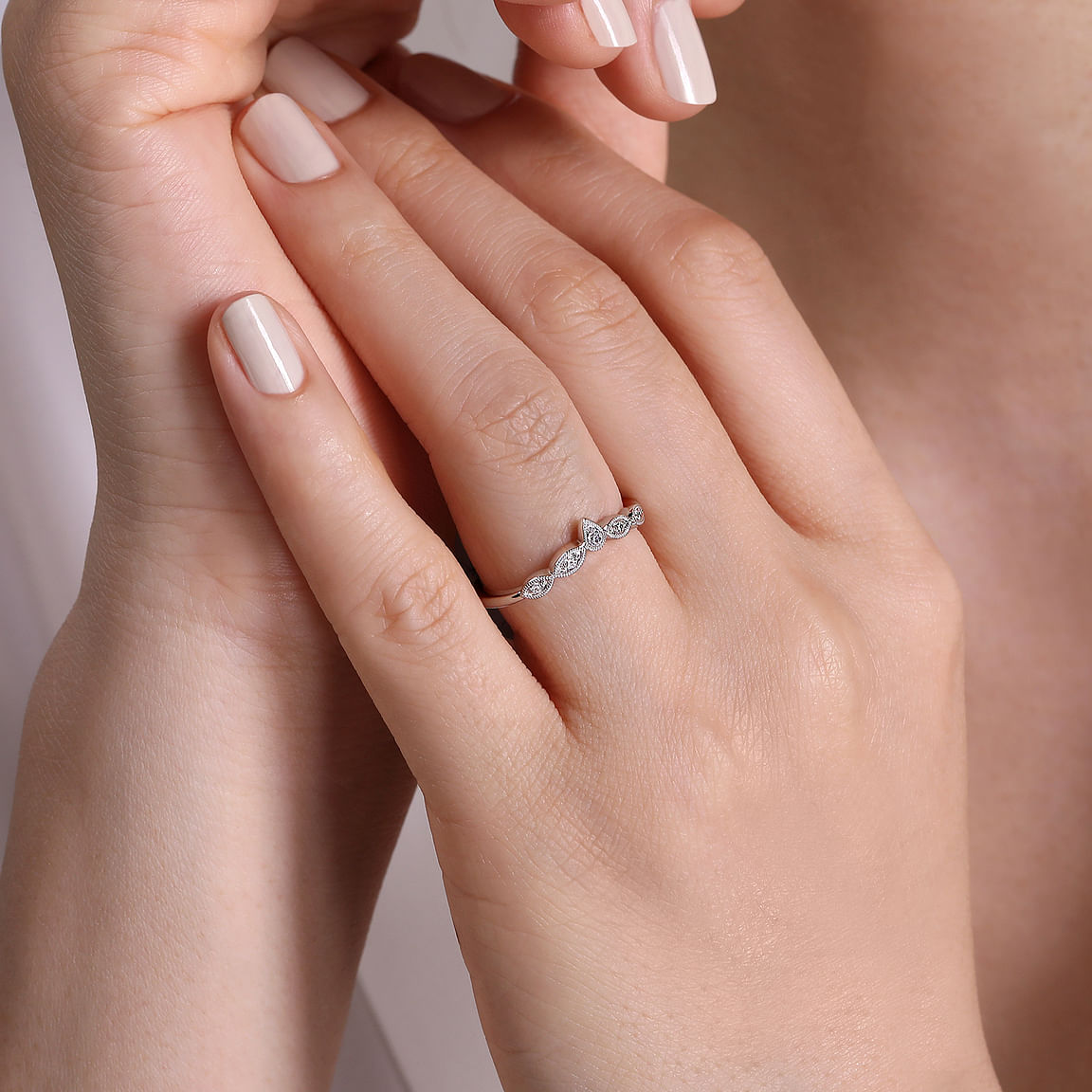 Vintage Inspired Curved Diamond Wedding Band