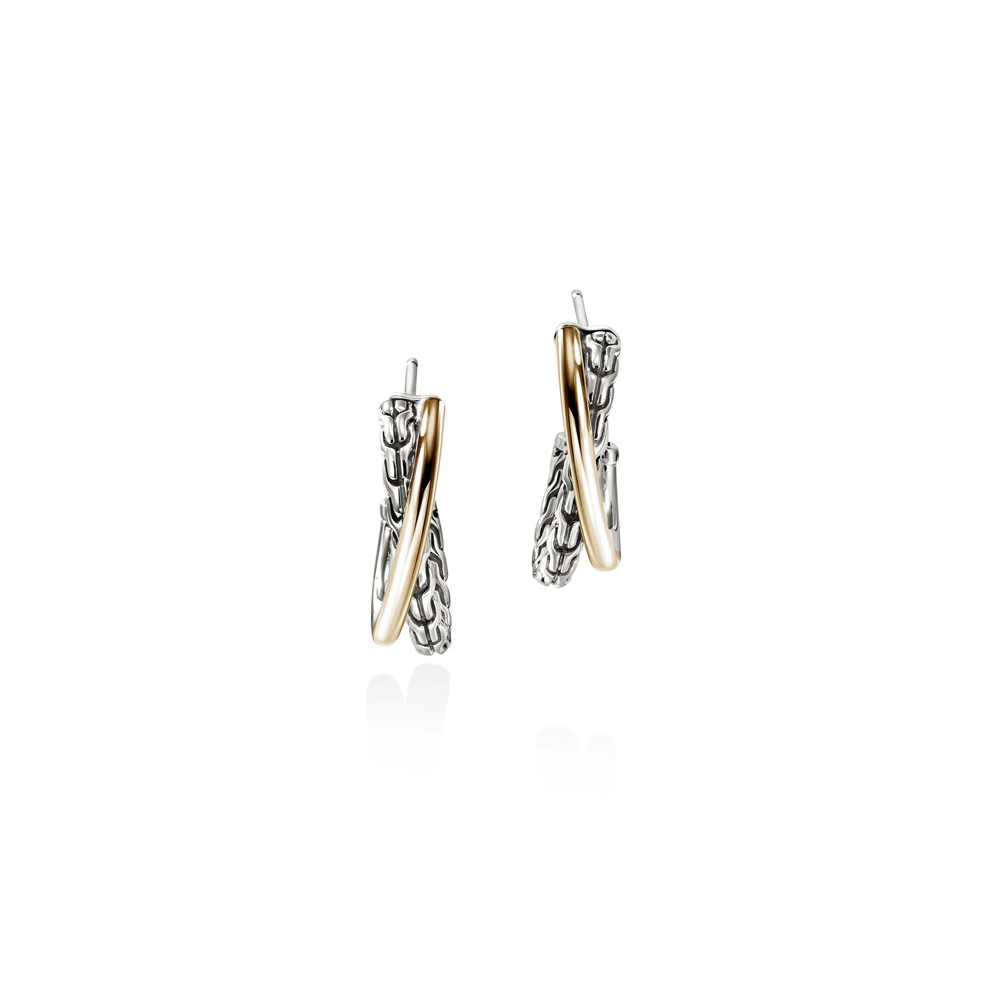 Yellow Gold and Sterling Silver 20.5mm Crossover Hoop Earrings Yellow Gold and Sterling Silver 20.5mm Crossover Hoop Earrings