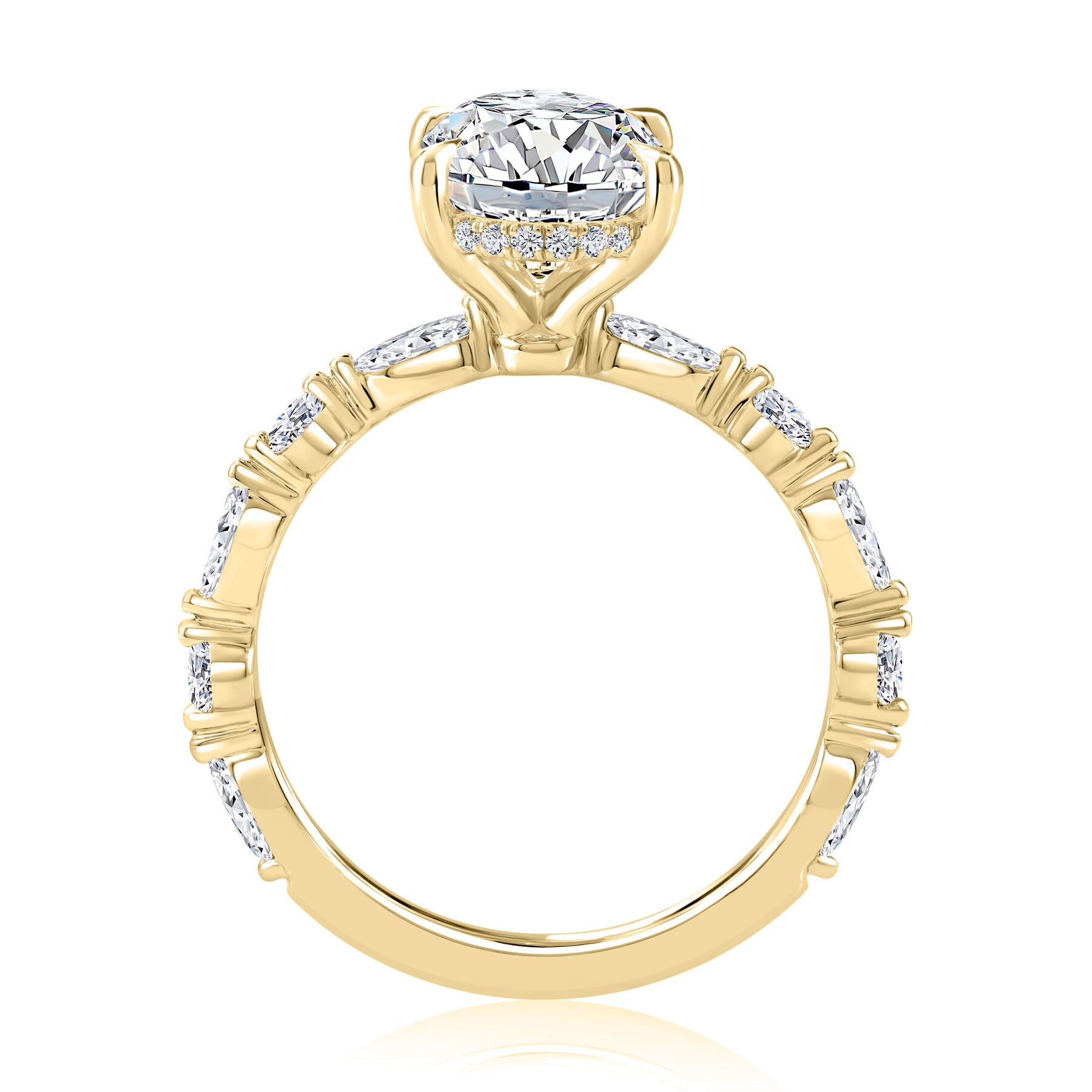 Oval Engagement Ring with Round and Marquise Accent Band