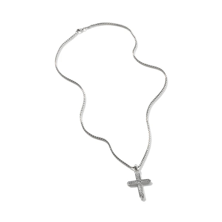Sterling Silver Carved Cross Pendant Necklace