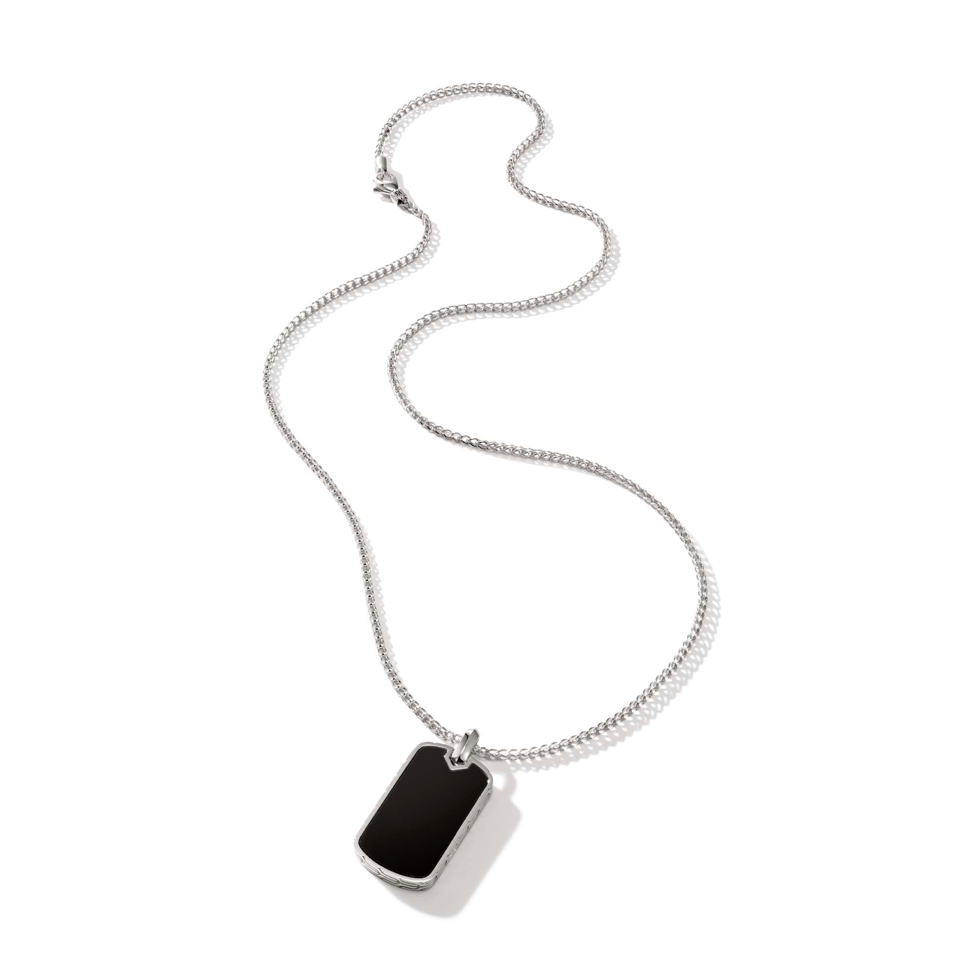 Sterling Silver and Black Onyx Tag Pendant Necklace