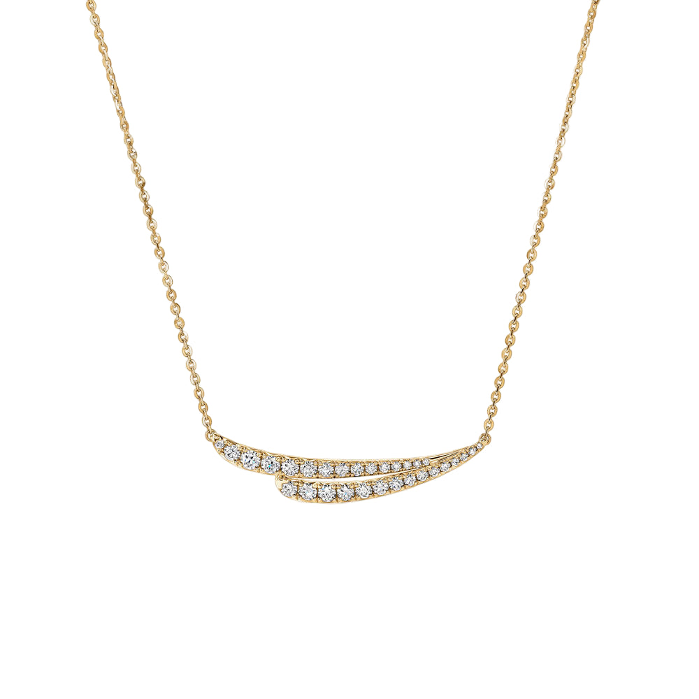 Yellow Gold Vela French Cut Pave Diamond Bar Necklace