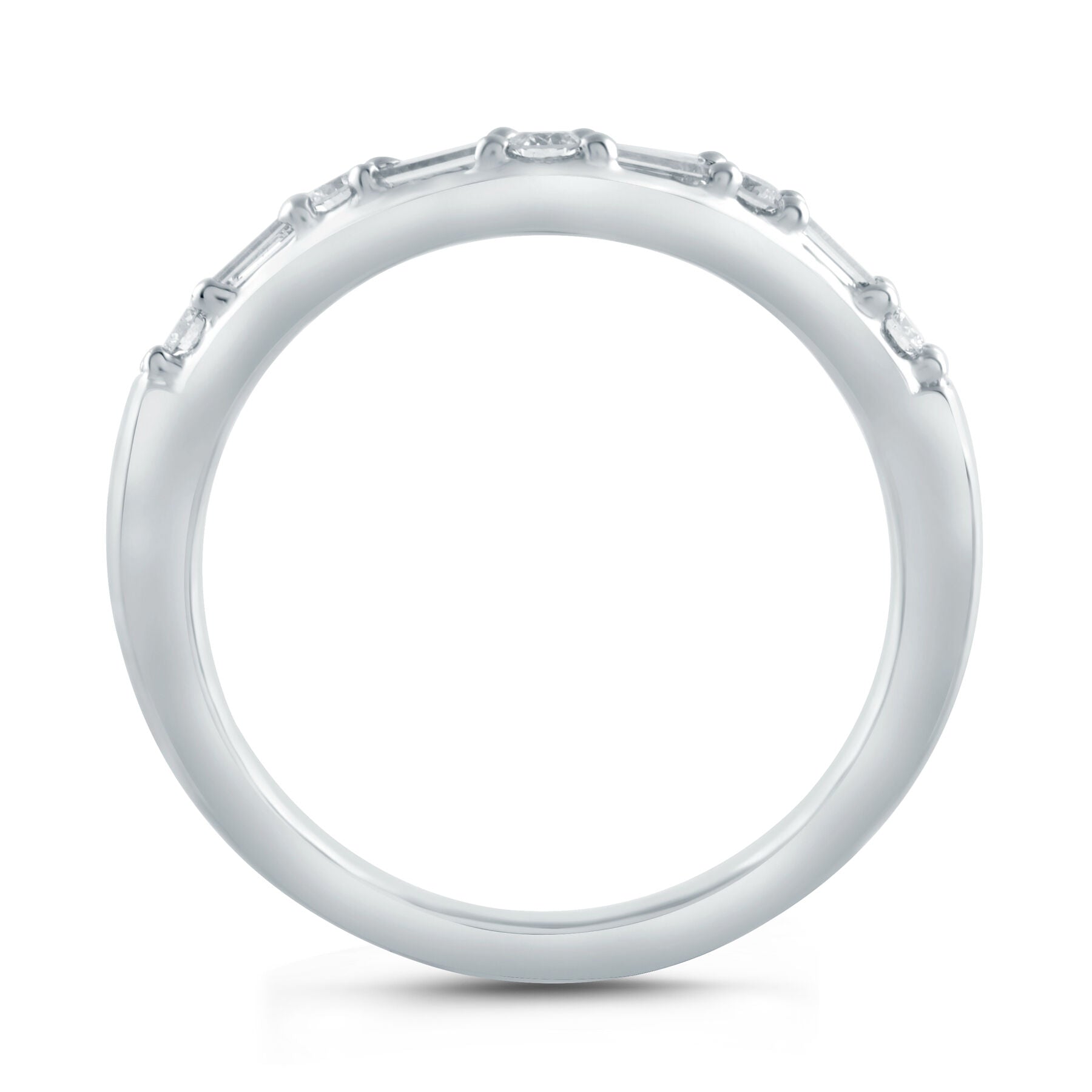 White Gold Baguette and Round Diamond Curved Wedding Band