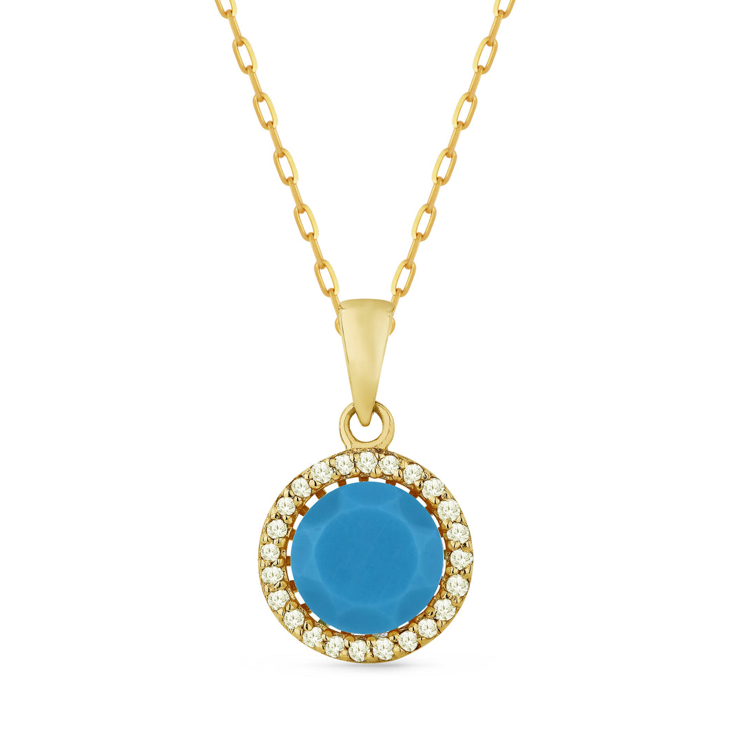 Turquoise Diamond Halo Pendant Necklace