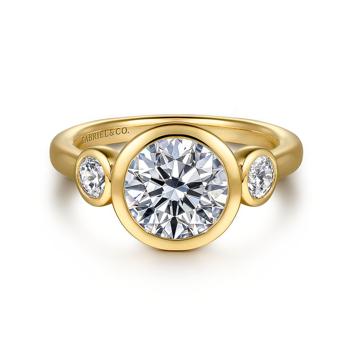 Henley Yellow Gold Round Three Stone Bezel Set Diamond Engagement Ring Setting
