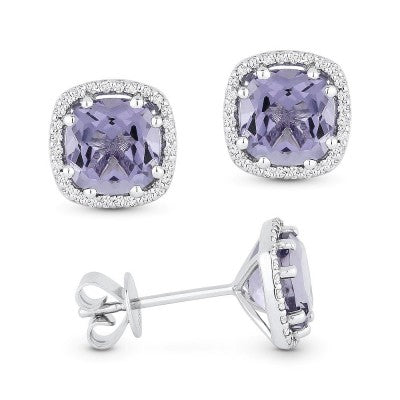 Alexandrite Cushion Shaped Stud Earrings