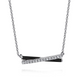 Sterling Silver White Sapphire and Black Enamel Criss Cross Bar Necklace