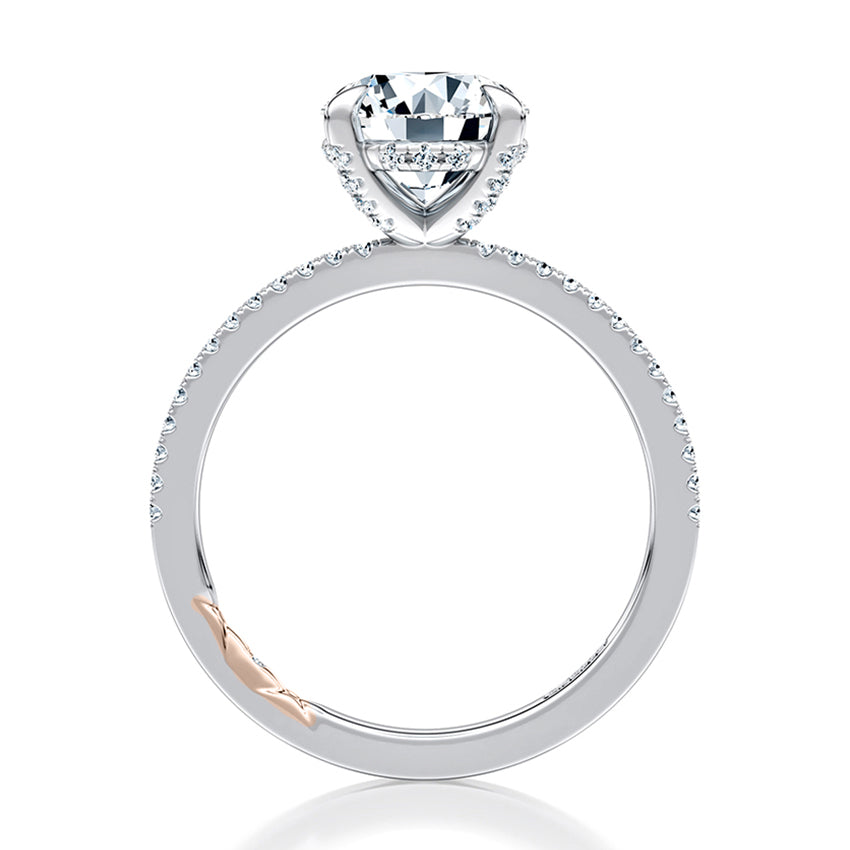 Hidden Halo Round Engagement Ring with Pavé Band