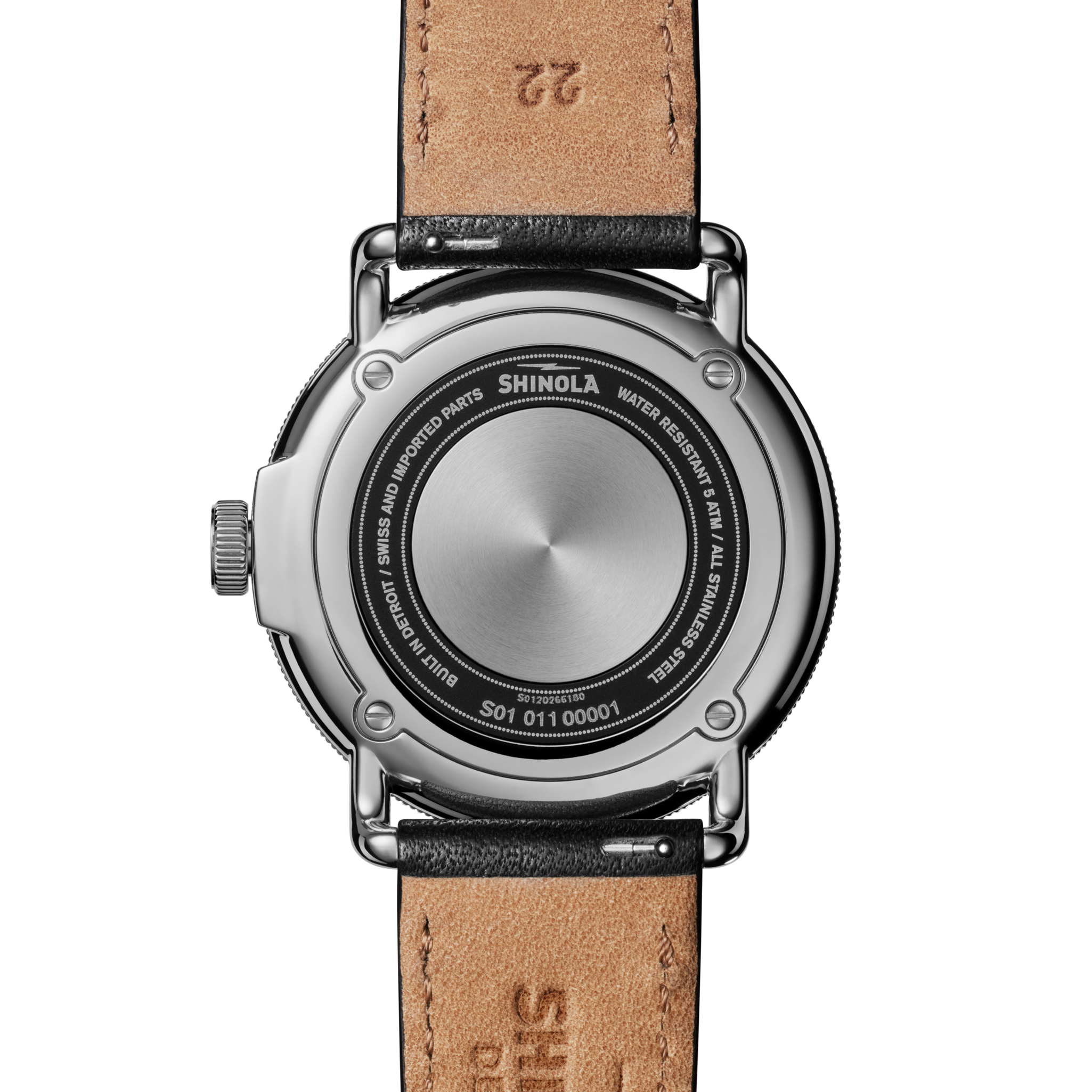 The Canfield Model C56 43mm Watch, Black Leather Strap - detail