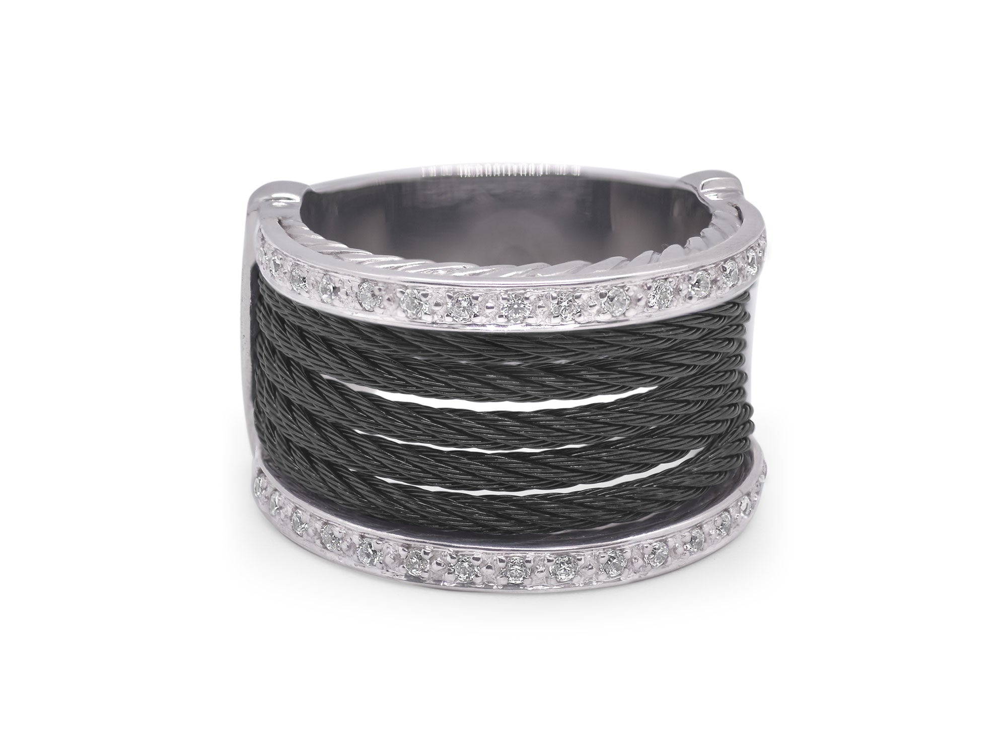 Black Cable 5-Row Ring with Diamonds