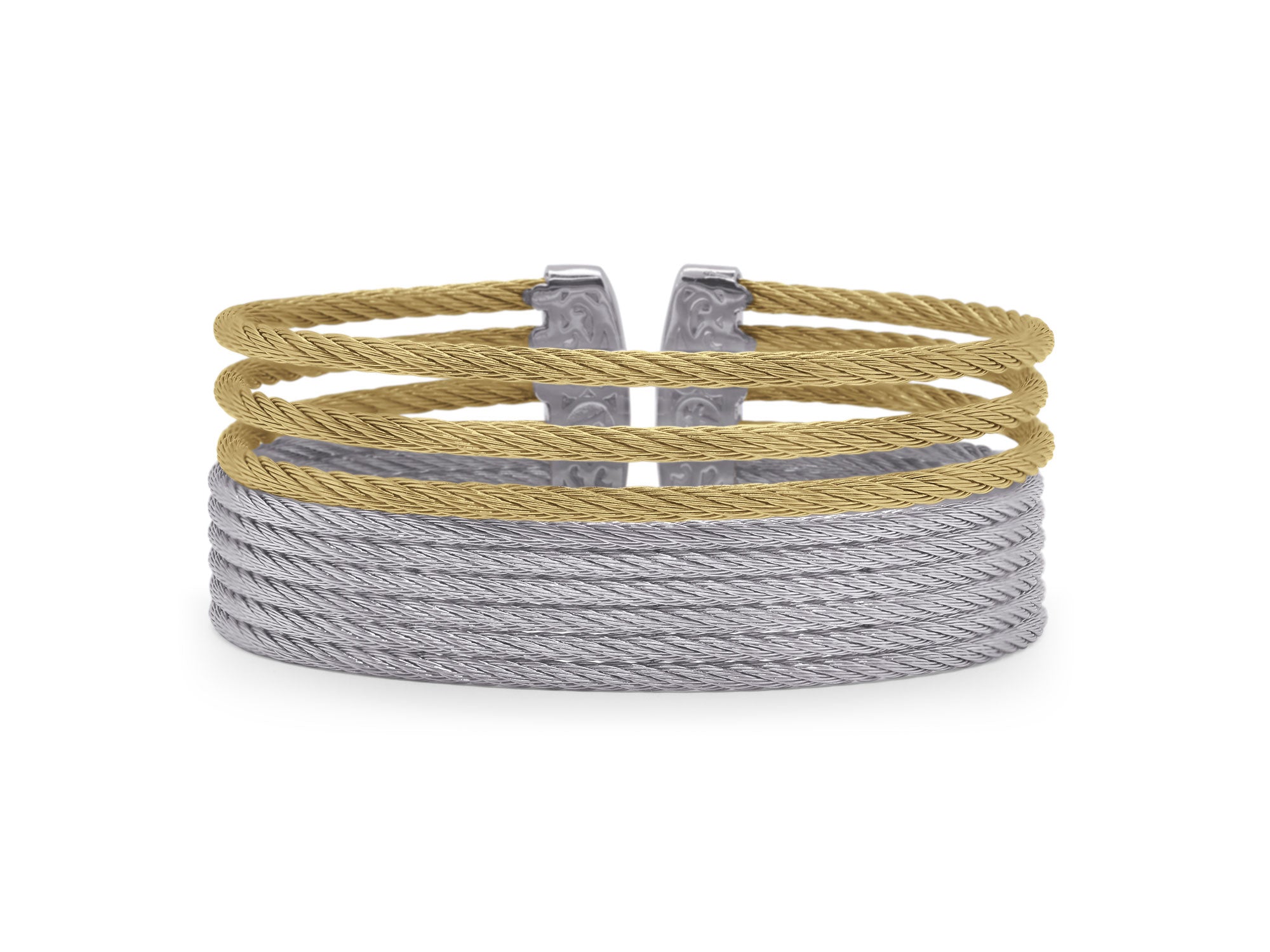 Grey & Yellow Cable Wide Open Cuff
