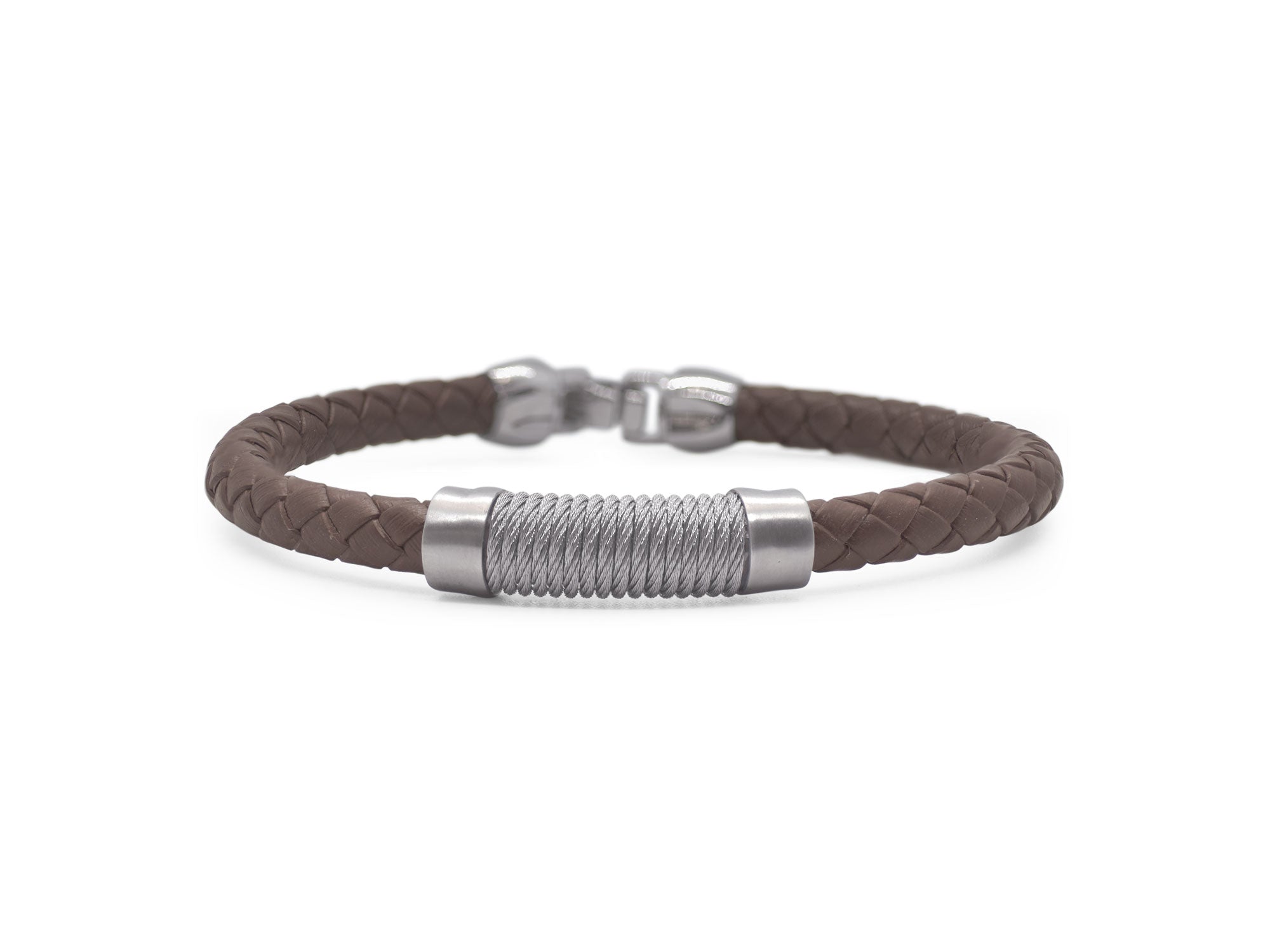 Men’s Chocolate Leather & Grey Twisted Cable Bracelet