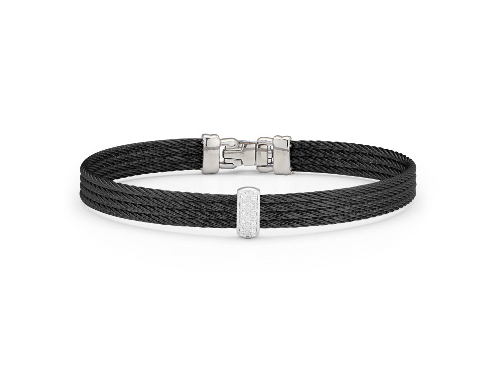 Black Cable Barred Bracelet with Diamonds
