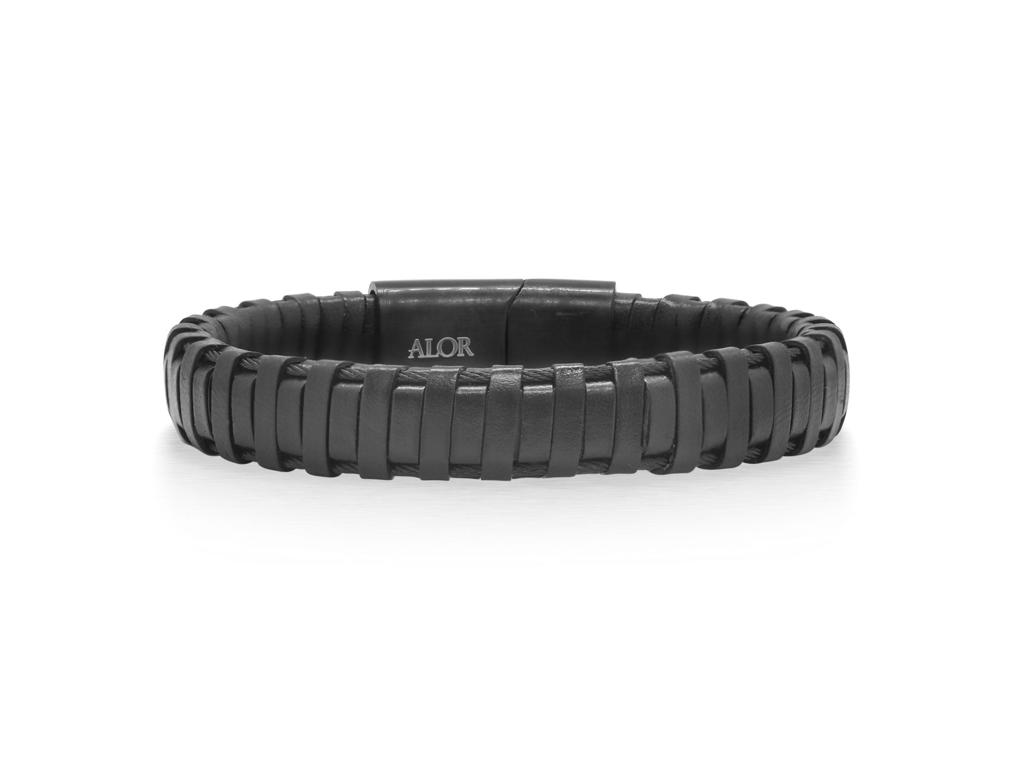 Men’s Black Leather Wrapped Bracelet with Black Clasp