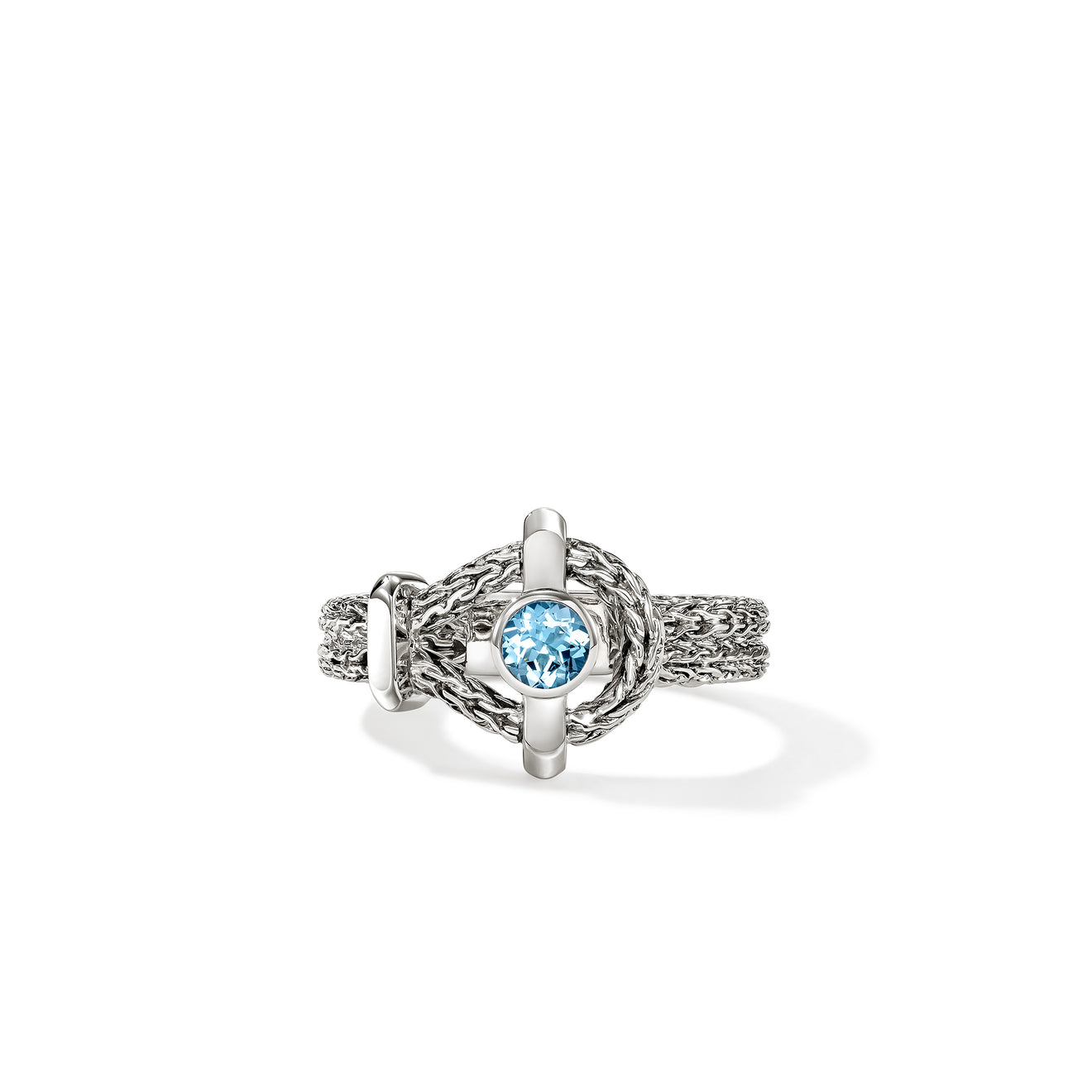 Sterling Silver Icon Ring with Treated Swiss Blue Topaz