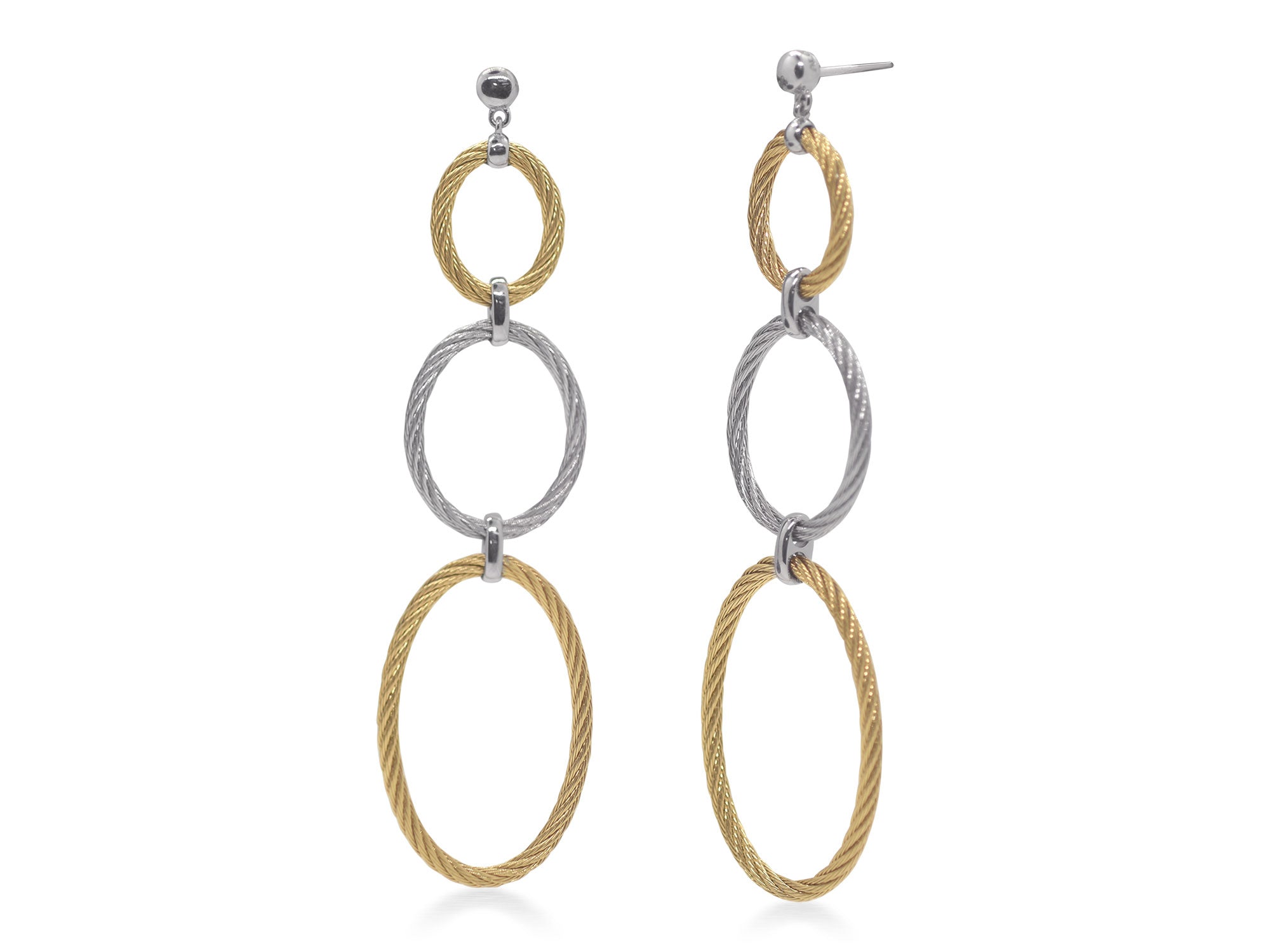 Yellow & Grey Cable Drop Oval Earrings