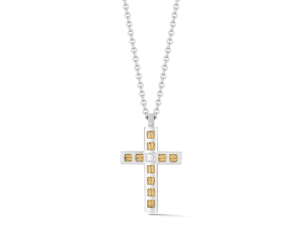 Men’s Yellow Cable & Steel Cross Necklace