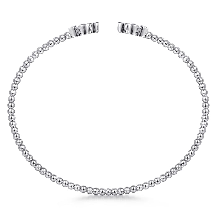 White Gold Bujukan Bead Split Cuff Bracelet with Quatrefoil Diamond Endcaps