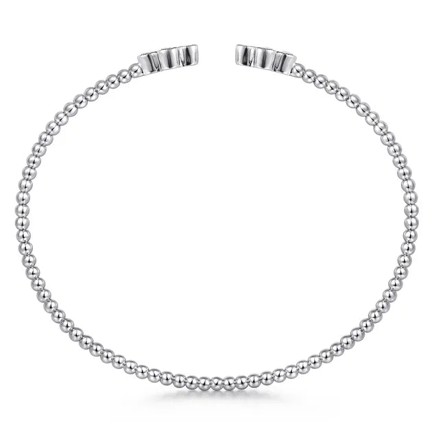 White Gold Bujukan Bead Split Cuff Bracelet with Quatrefoil Diamond Endcaps