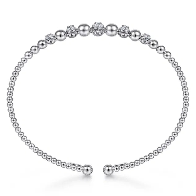White Gold Bujukan Bead and Pave Diamond Bangle
