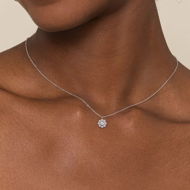 White Gold Diamond Floral Pendant Necklace