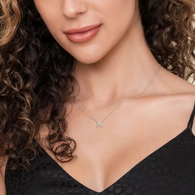 Diamond M White Gold Initial Pendant Necklace