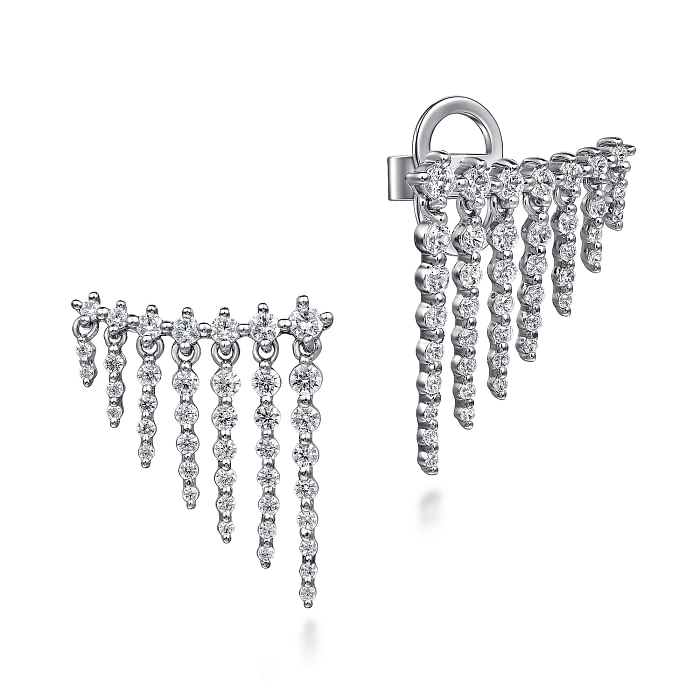 White Gold Diamond Tassel Ear Climber Earrings