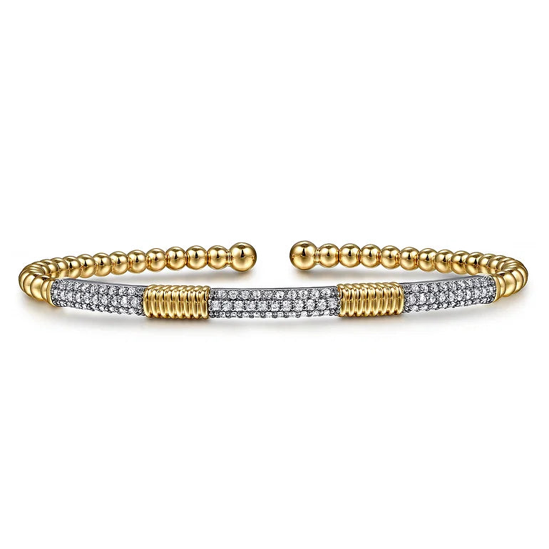 White and Yellow Gold Bujukan Beads and Diamond Station Cuff