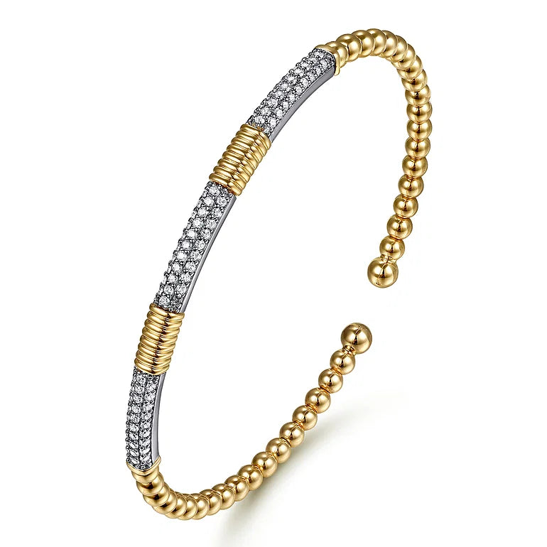 White and Yellow Gold Bujukan Beads and Diamond Station Cuff