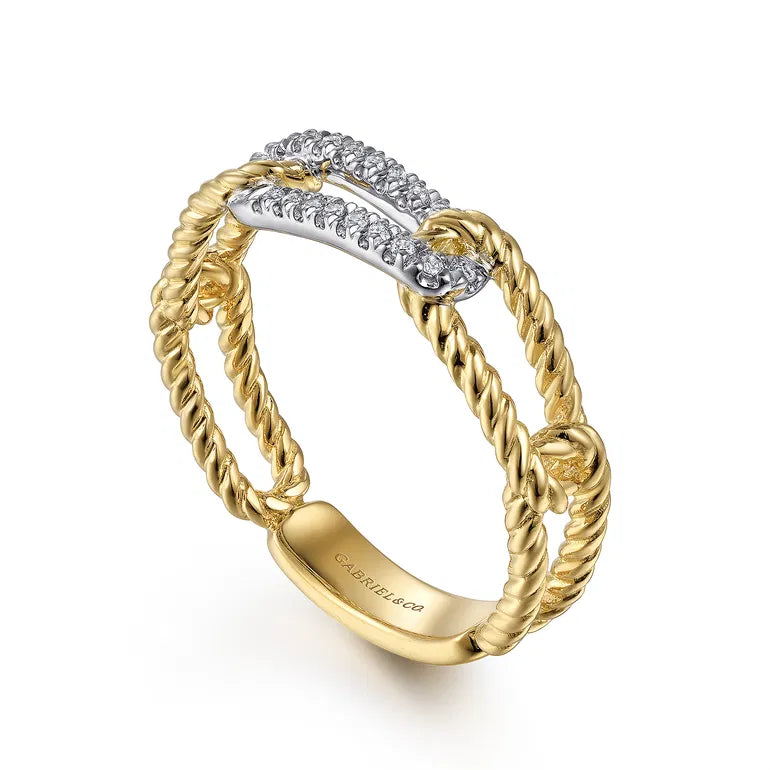 White and Yellow Gold Hampton Link Ring with Diamond Station