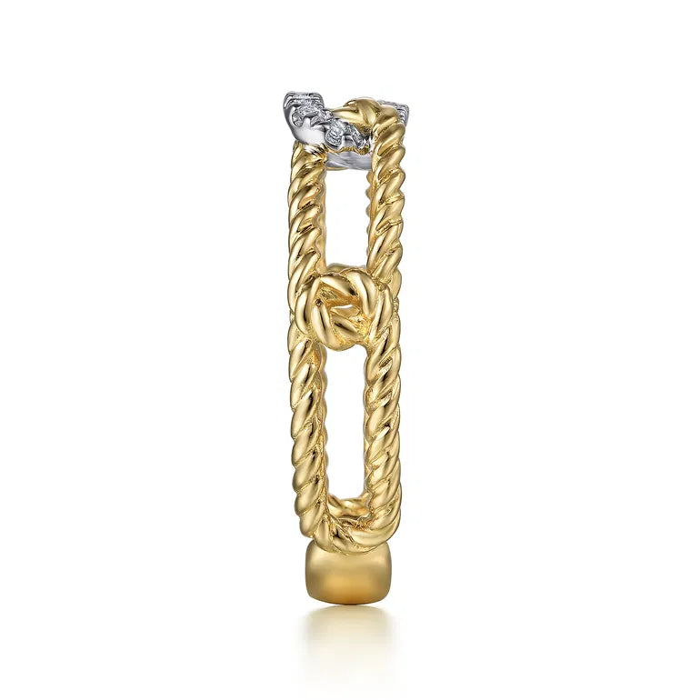 White and Yellow Gold Hampton Link Ring with Diamond Station