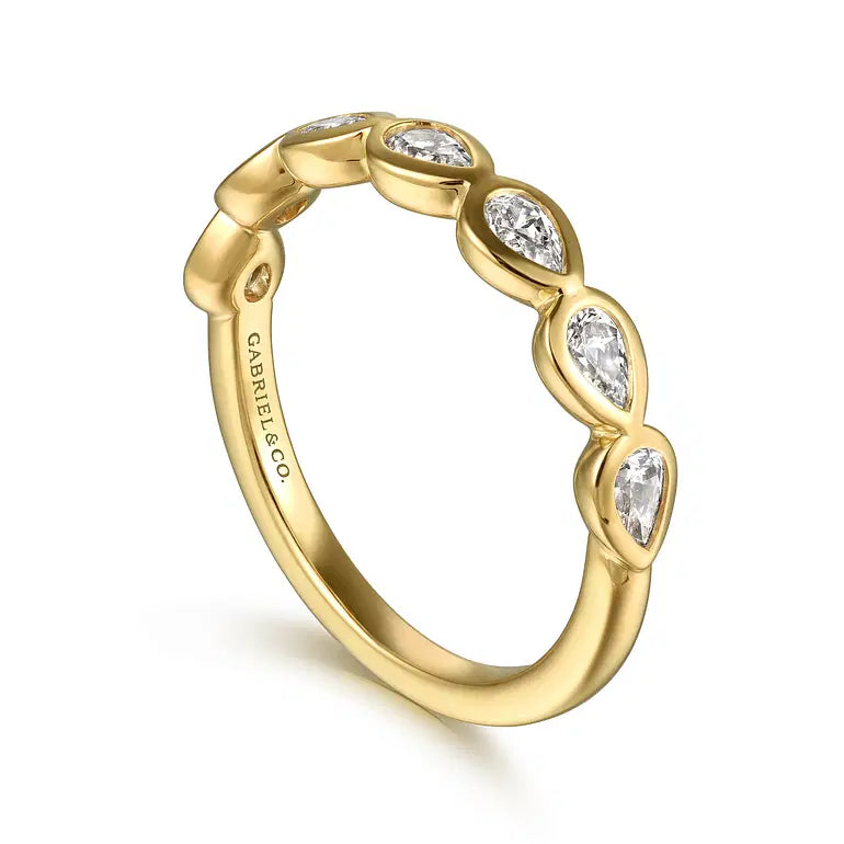 Yellow Gold Bezel Pear Shape 7 Stone Diamond Wedding Band