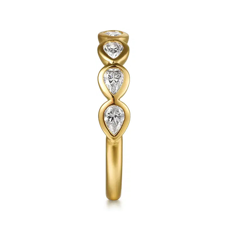 Yellow Gold Bezel Pear Shape 7 Stone Diamond Wedding Band
