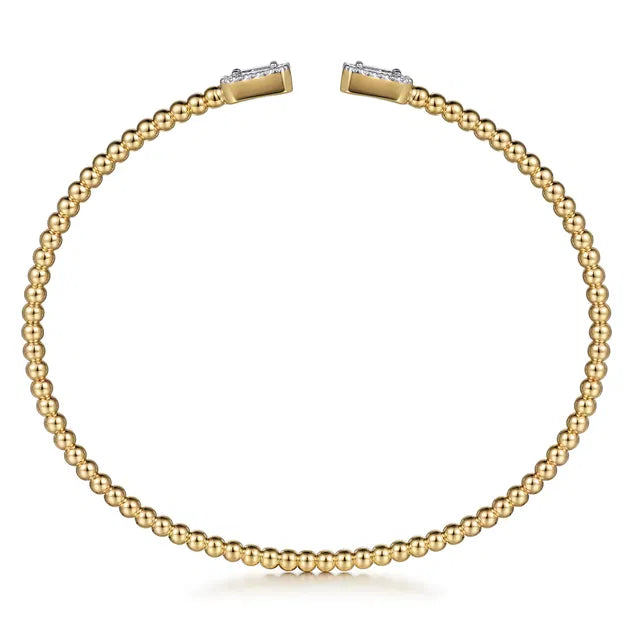 Yellow Gold Bujukan Open Cuff Bracelet with Diamond Baguettes